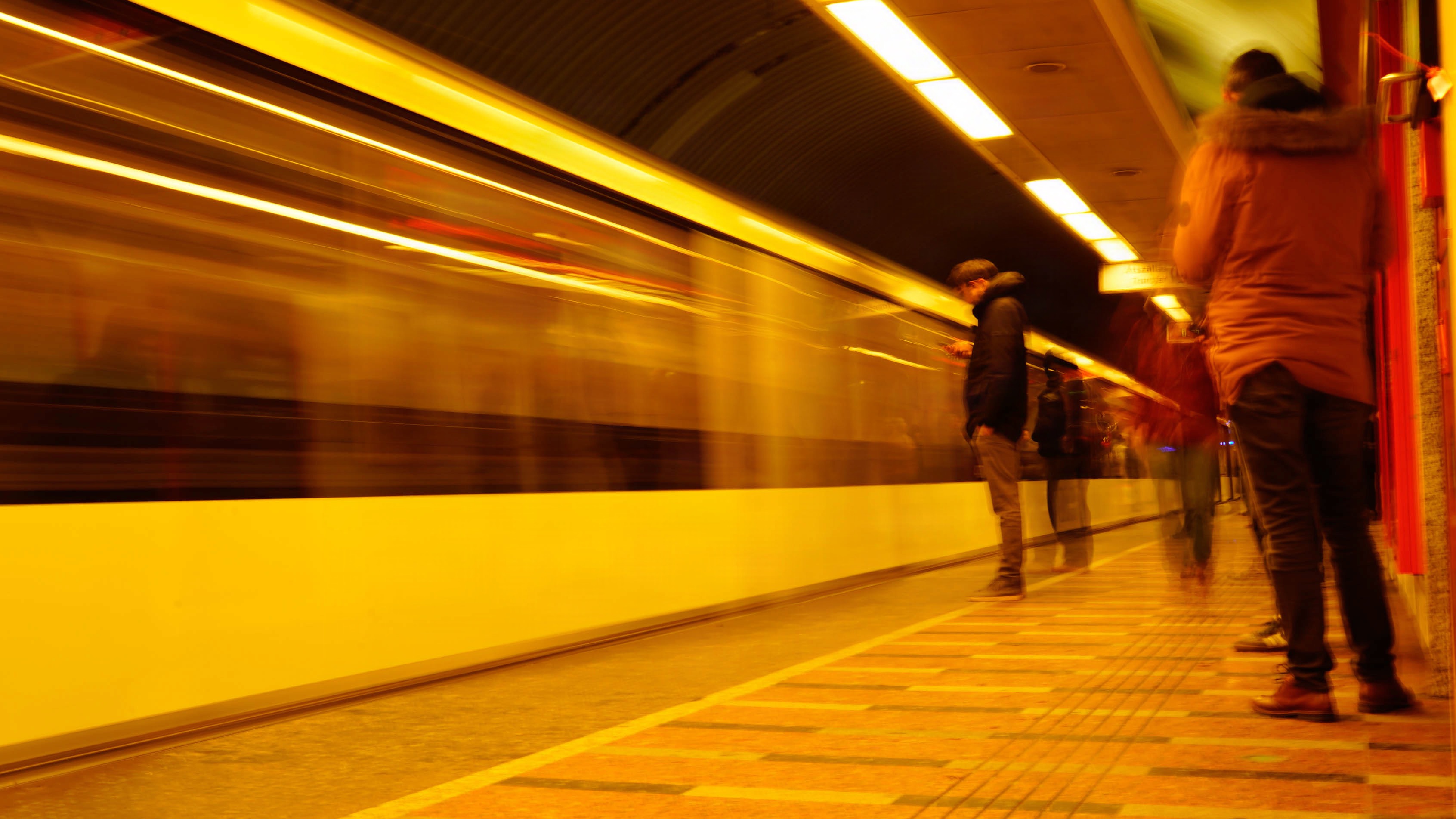 Long exposure shot of a metro train.